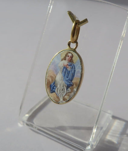 Pendentif Médaille pendentif - Porcelaine peinte en or jaune 18 carats 58 Facettes Medaille