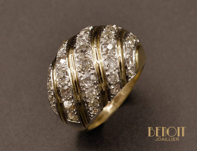 Bague Bague boule en or jaune, platine et diamants 58 Facettes A9645