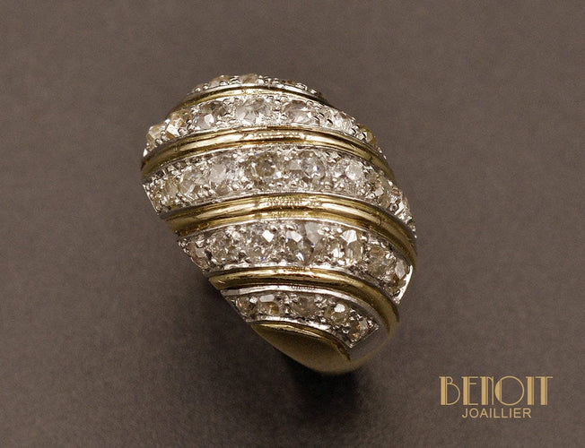 Bague Bague boule en or jaune, platine et diamants 58 Facettes A9645