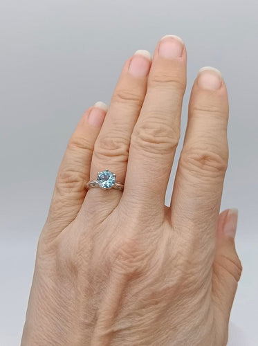 Bague 49 Bague solitaire vintage en platine avec aigue-marine et diamants 58 Facettes Valoir/250
