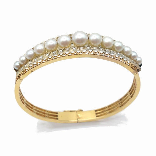 Bracelet Belle Époque - Bracelet jonc ouvrant en or jaune 18 k et perles 58 Facettes 249