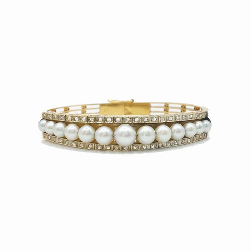 Bracelet Belle Époque - Bracelet jonc ouvrant en or jaune 18 k et perles 58 Facettes 249