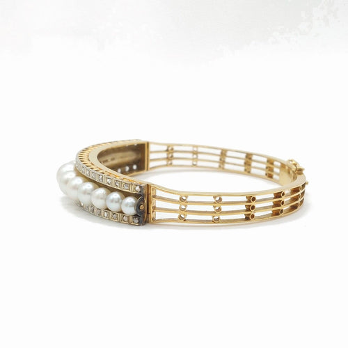 Bracelet Belle Époque - Bracelet jonc ouvrant en or jaune 18 k et perles 58 Facettes 249