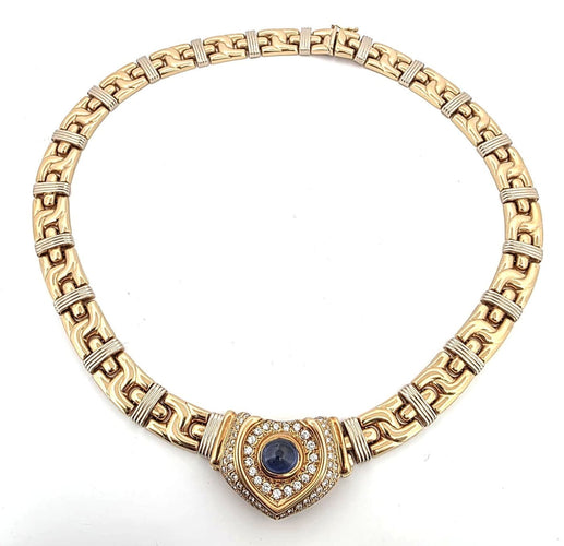 Collier Collier en or jaune et blanc 18 ct avec saphir cabochon et diamants 58 Facettes 227/26 A SHD 116/26