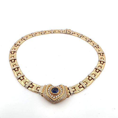 Collier Collier en or jaune et blanc 18 ct avec saphir cabochon et diamants 58 Facettes 227/26 A SHD 116/26
