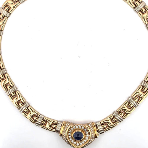 Collier Collier en or jaune et blanc 18 ct avec saphir cabochon et diamants 58 Facettes 227/26 A SHD 116/26
