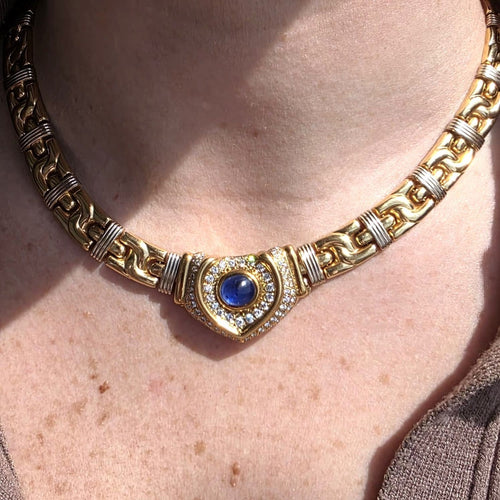Collier Collier en or jaune et blanc 18 ct avec saphir cabochon et diamants 58 Facettes 227/26 A SHD 116/26