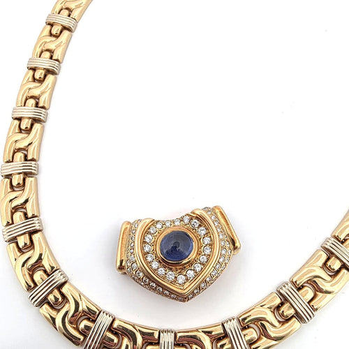 Collier Collier en or jaune et blanc 18 ct avec saphir cabochon et diamants 58 Facettes 227/26 A SHD 116/26