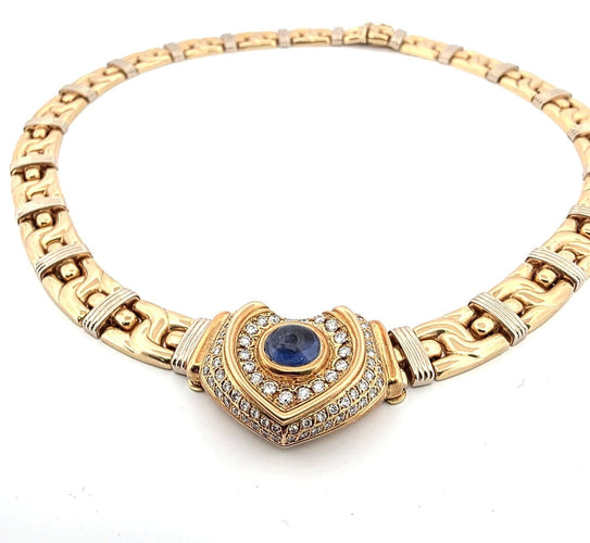 Collier Collier en or jaune et blanc 18 ct avec saphir cabochon et diamants 58 Facettes 227/26 A SHD 116/26
