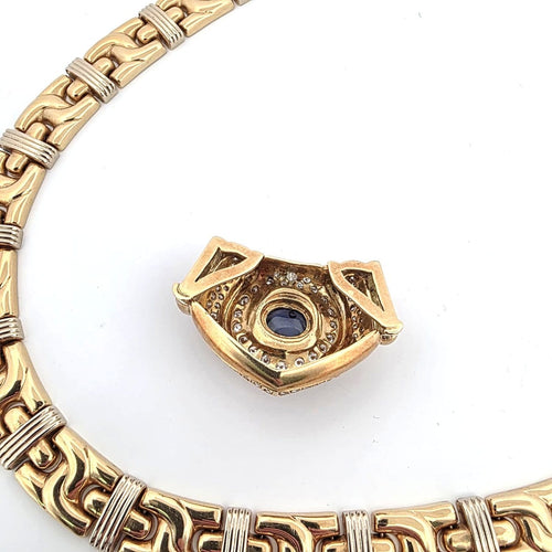 Collier Collier en or jaune et blanc 18 ct avec saphir cabochon et diamants 58 Facettes 227/26 A SHD 116/26
