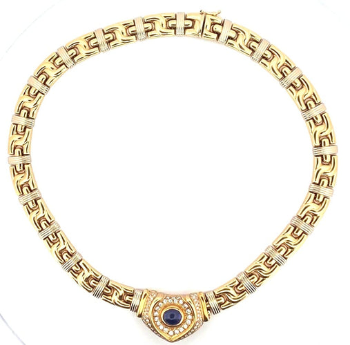 Collier Collier en or jaune et blanc 18 ct avec saphir cabochon et diamants 58 Facettes 227/26 A SHD 116/26