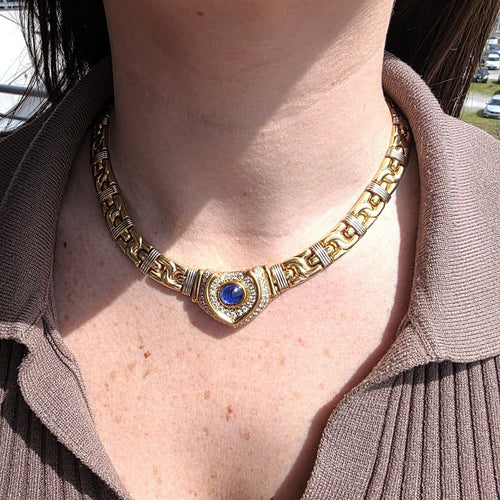 Collier Collier en or jaune et blanc 18 ct avec saphir cabochon et diamants 58 Facettes 227/26 A SHD 116/26