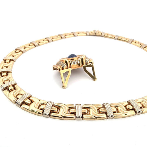 Collier Collier en or jaune et blanc 18 ct avec saphir cabochon et diamants 58 Facettes 227/26 A SHD 116/26