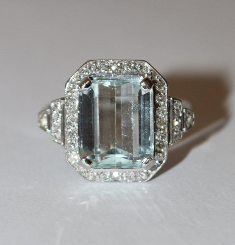 Bague 61 Bague Art déco en or blanc, aigue-marine et diamants 58 Facettes 610