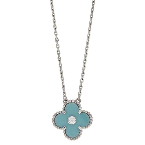 Pendentif Van Cleef & Arpels Vintage Alhambra - Pendentif en or blanc et porcelaine verte 58 Facettes r0txn0zfte