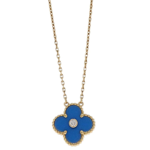 Pendentif Van Cleef & Arpels - Pendentif Vintage Alhambra en or jaune et porcelaine bleue de Sèvres, diamant 58 Facettes pze6vvdopo