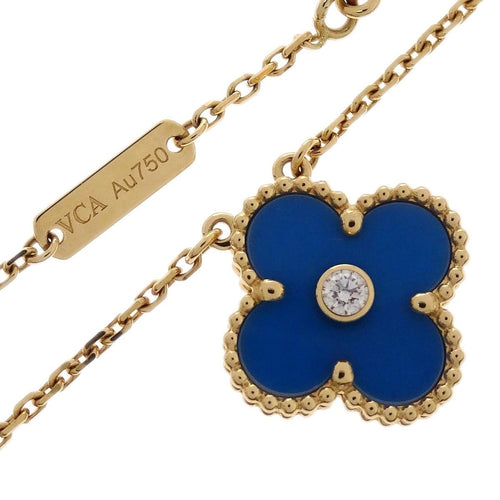 Pendentif Van Cleef & Arpels - Pendentif Vintage Alhambra en or jaune et porcelaine bleue de Sèvres, diamant 58 Facettes pze6vvdopo