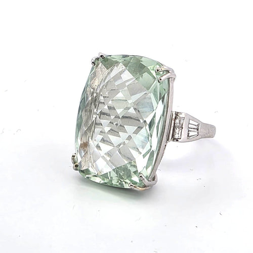 Bague 58 Bague - Aigue-marine verte en or blanc 18 ct 58 Facettes 221/26 B 114/26
