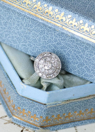Bague 56 Bague cible Art déco en platine à diamants 1,20 ct 58 Facettes