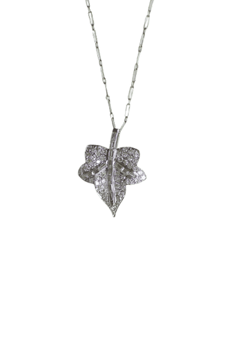 Collier Art Déco - Collier pendentif feuille en or blanc et platine, diamants 58 Facettes