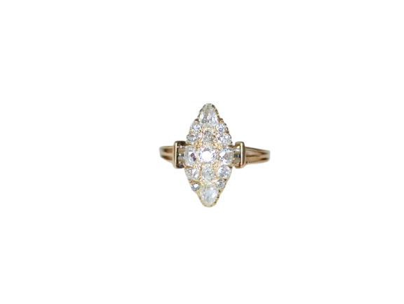 Starožitný prsten markýza osázený diamanty z 18kt růžového zlata 