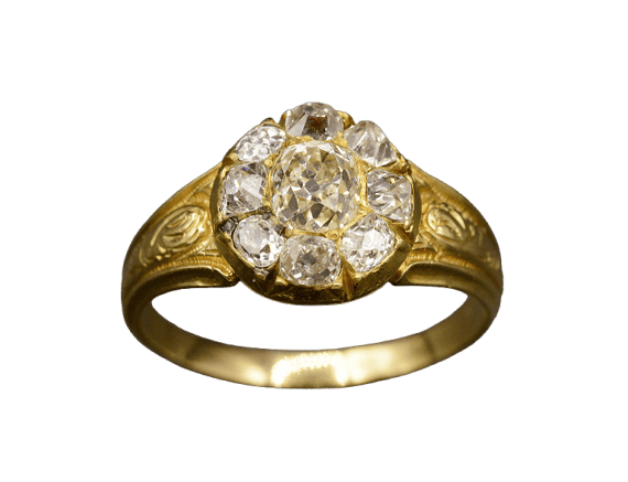 Bague 58 Marguerite - Bague ancienne en or jaune 750 diamants 58 Facettes A10234