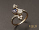 Bague Bague 1900 toi et moi en or rose, platine, saphir et diamants 58 Facettes A10231