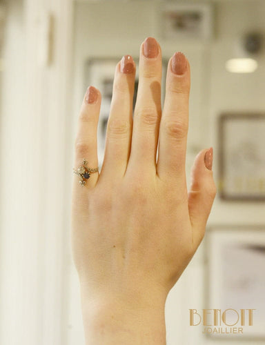 Bague Bague 1900 toi et moi en or rose, platine, saphir et diamants 58 Facettes A10231