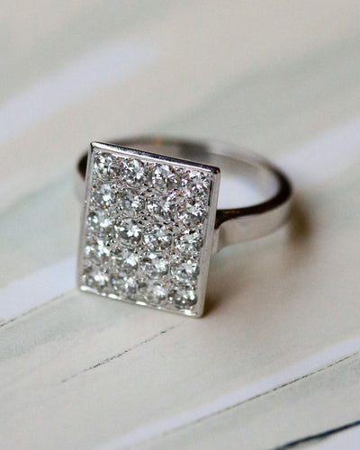 Bague 56.5 Art Déco - Bague rectangle en or blanc et diamants 58 Facettes A11240