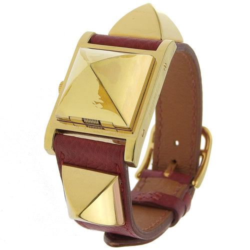 Montre Hermès Medor - Montre quartz en métal plaqué or et cuir 58 Facettes uuup2f