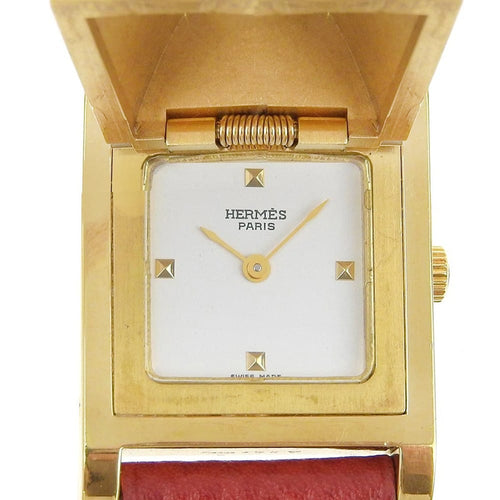 Montre Hermès Medor - Montre quartz en métal plaqué or et cuir 58 Facettes uuup2f