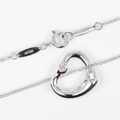 Pendentif Tiffany & Co. Elsa Peretti - Pendentif Open Heart en argent avec saphir rose 58 Facettes rkc4e0