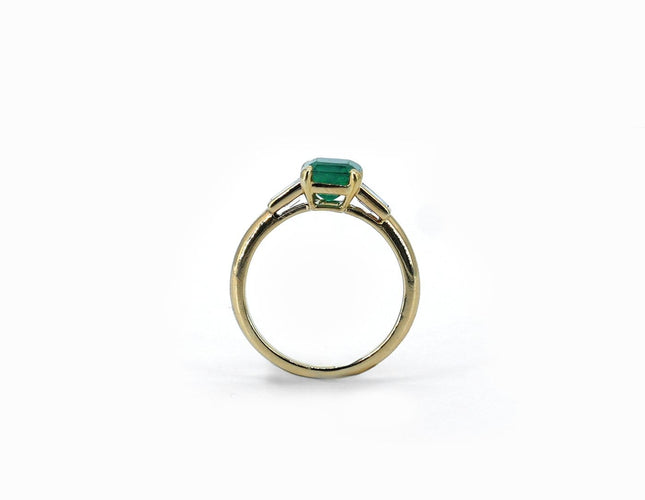 Bague 51 Solitaire - Bague en or jaune 18 carats, émeraude et diamants baguette 58 Facettes 147/13