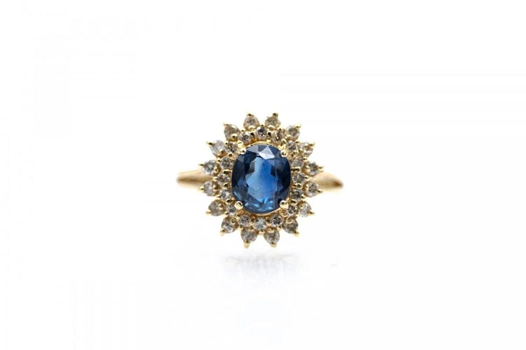 Bague 51 Bague avec saphir et diamants en or jaune 14 carats 58 Facettes 11772