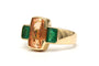 Bague 57 Bague contemporaine en or jaune 18 carats sertie d’émeraudes et topaze 58 Facettes 23581