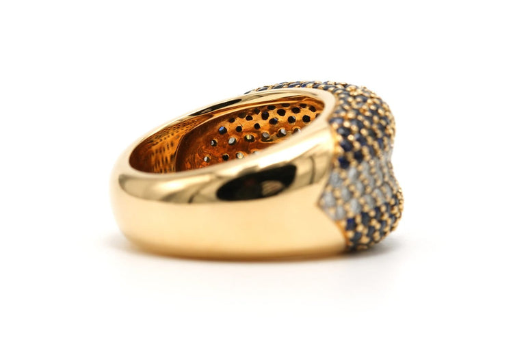 Bague 52 Bague contemporaine en or jaune 18 carats avec saphirs et diamants 58 Facettes 23694