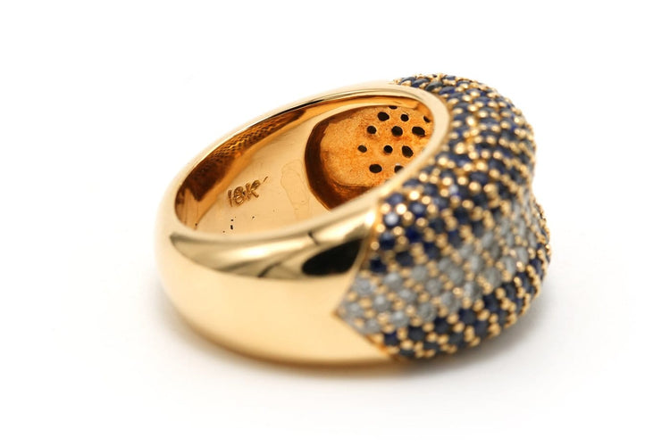 Bague 52 Bague contemporaine en or jaune 18 carats avec saphirs et diamants 58 Facettes 23694