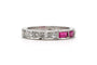 Bague 52 Alliance américaine années 70 en or blanc 18 carats, rubis et diamants 58 Facettes 23716