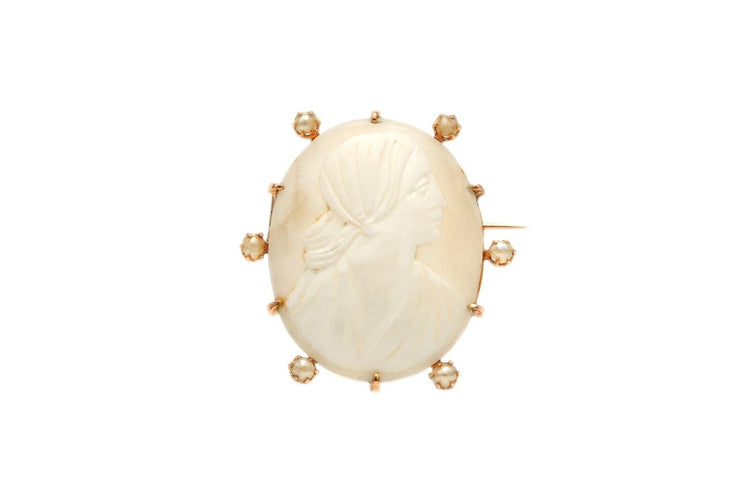 Broche Broche années 50 en or jaune 18 carats, perles et camée 58 Facettes 13901