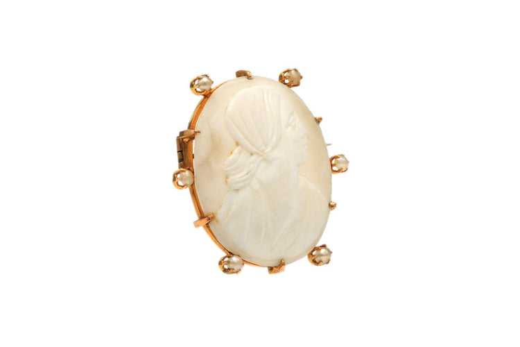 Broche Broche années 50 en or jaune 18 carats, perles et camée 58 Facettes 13901