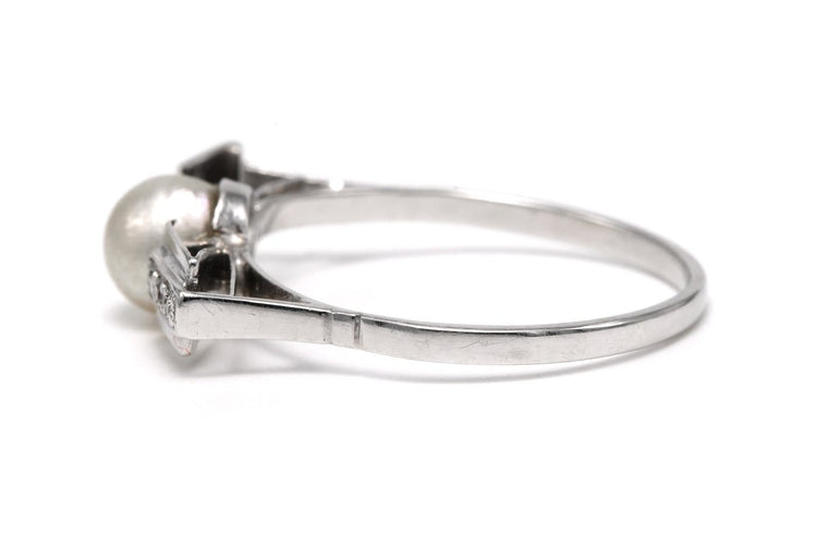 Bague 55 Bague Art déco en or blanc 18 carats avec perle et diamants 8/8 58 Facettes B843