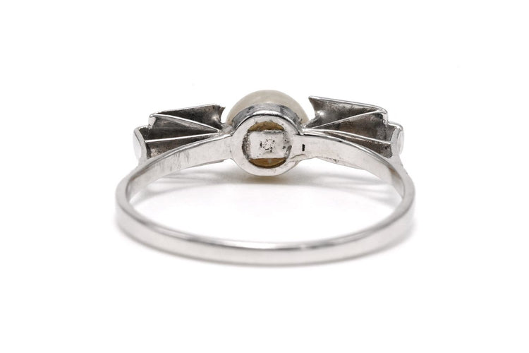 Bague 55 Bague Art déco en or blanc 18 carats avec perle et diamants 8/8 58 Facettes B843