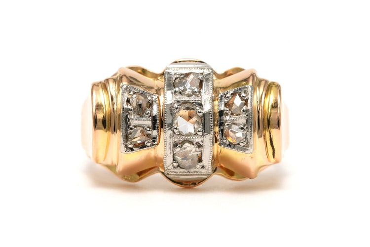 Bague 54 Bague Art déco en or jaune 18 carats sertie de diamants taille rose 58 Facettes 23741