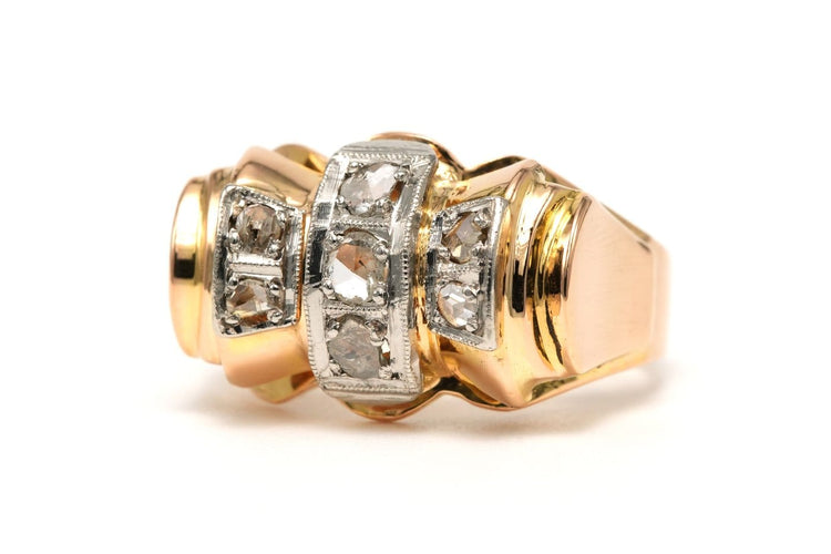Bague 54 Bague Art déco en or jaune 18 carats sertie de diamants taille rose 58 Facettes 23741