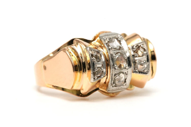 Bague 54 Bague Art déco en or jaune 18 carats sertie de diamants taille rose 58 Facettes 23741