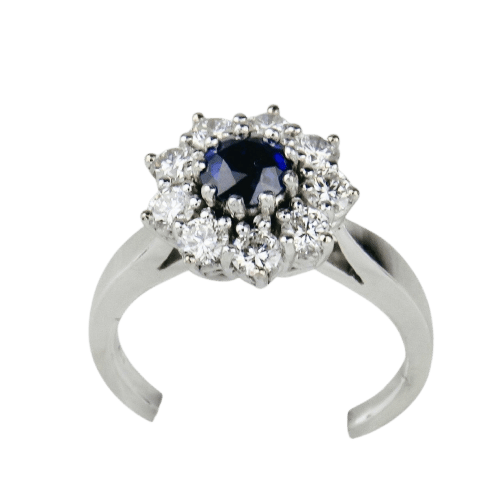 Bague 52 Bague - Saphir et diamants en or blanc 750 58 Facettes 2138
