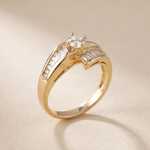 Bague 52.5 Bague halo en or jaune 18 carats avec diamants 58 Facettes 2058
