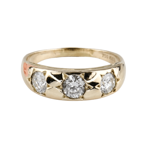 Bague 58 Three Stone - Bague de fiançailles vintage en or jaune 18 carats et diamants 58 Facettes 2057