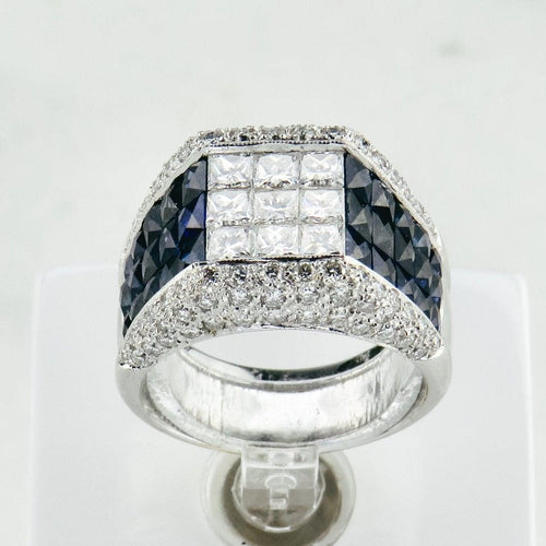 Bague 54 Bague cocktail en or blanc 750 avec saphirs et diamants taille princesse 58 Facettes 1710