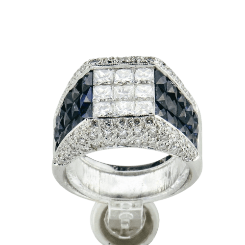 Bague 54 Bague cocktail en or blanc 750 avec saphirs et diamants taille princesse 58 Facettes 1710
